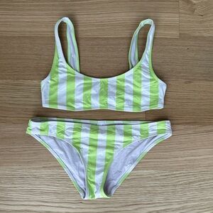 SOLID & STRIPED Lime and White Bikini